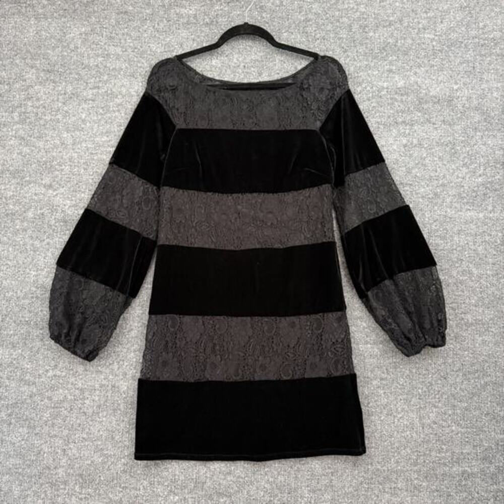 Laundry Shelli Segal Womens Black Whimsigoth Velvet Lace Shift Dress Size 4 Boho